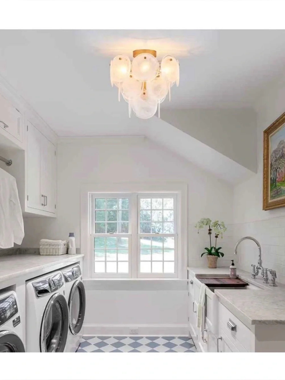 Modern Flush Mount Glass Ceiling Light, Gold Vintage Chandelier